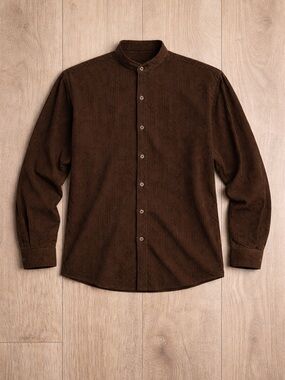 Wilke Rodriguez Men's Brown Ribbed Button-Down Dress Shirt